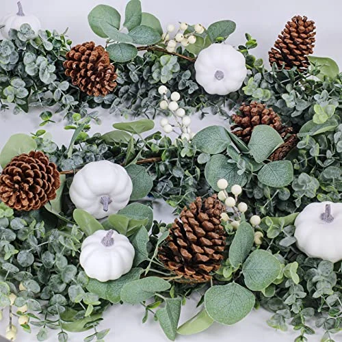 Fall White Pumpkin Garland Artificial Eucalyptus Garland With Pumpkins Pinecones Berries Fall Garland 5.9' L For Farmhouse Wedding Arch Backdrop Thanksgiving Mantel Table Runner Centerpiece Decor 3 Fall White Pumpkin Garland Artificial Eucalyptus Garland With Pumpkins Pinecones Berries Fall Garland 5.9' L For Farmhouse Wedding Arch Backdrop Thanksgiving Mantel Table Runner Centerpiece Decor
