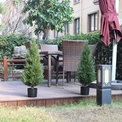 Two 3 Foot Outdoor Artificial Topiary Cedar Trees Artificial Potted Shrubs Potted UV Rated Plant