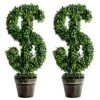 Goplus 24.5” Artificial Boxwood Topiary Tree, Set Of 2 Dollar-Shaped Fake Greenery Plant W/Cement-Filled Plastic Pot, Moss, Luxuriant Faux Potted Plant For Indoor Outdoor Home Office -Artificial Trees Store 61ouyrl32hL