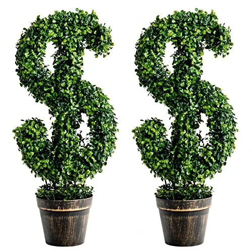 Goplus 24.5” Artificial Boxwood Topiary Tree, Set Of 2 Dollar-Shaped Fake Greenery Plant W/Cement-Filled Plastic Pot, Moss, Luxuriant Faux Potted Plant For Indoor Outdoor Home Office 3 Goplus 24.5” Artificial Boxwood Topiary Tree, Set Of 2 Dollar-Shaped Fake Greenery Plant W/Cement-Filled Plastic Pot, Moss, Luxuriant Faux Potted Plant For Indoor Outdoor Home Office