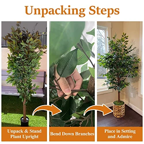 NeuType Artificial Ficus Tree 6FT, 2Packs Fake Ficus Tree Plant With Warm White LED String Lights, Tall Fake Plant Potted Faux Tree Indoor Home Office Decor Floor Plants For Living Room (71 In) 7 NeuType Artificial Ficus Tree 6FT, 2Packs Fake Ficus Tree Plant With Warm White LED String Lights, Tall Fake Plant Potted Faux Tree Indoor Home Office Decor Floor Plants For Living Room (71 In) - Image 5
