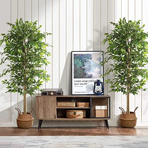 NeuType Artificial Ficus Tree 6FT, 2Packs Fake Ficus Tree Plant With Warm White LED String Lights, Tall Fake Plant Potted Faux Tree Indoor Home Office Decor Floor Plants For Living Room (71 In) 4 NeuType Artificial Ficus Tree 6FT, 2Packs Fake Ficus Tree Plant With Warm White LED String Lights, Tall Fake Plant Potted Faux Tree Indoor Home Office Decor Floor Plants For Living Room (71 In) - Image 2
