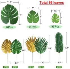 86Pcs 8Kinds Artificial Tropical Palm Leaves Jungle Safari Leaves Faux Plant Golden Leaves Decorations For Hawaiian Beach Birthday Luau Party Table Decorations -Artificial Trees Store 61xjoeUIfXL