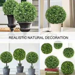 17.7 Inch Artificial Plants Outdoor Boxwood Topiary Ball With White Flowers For Backyard, Garden, Porch, Wedding, Party Indoor/Outdoor Home Decor -Artificial Trees Store 61zHyd6It1L